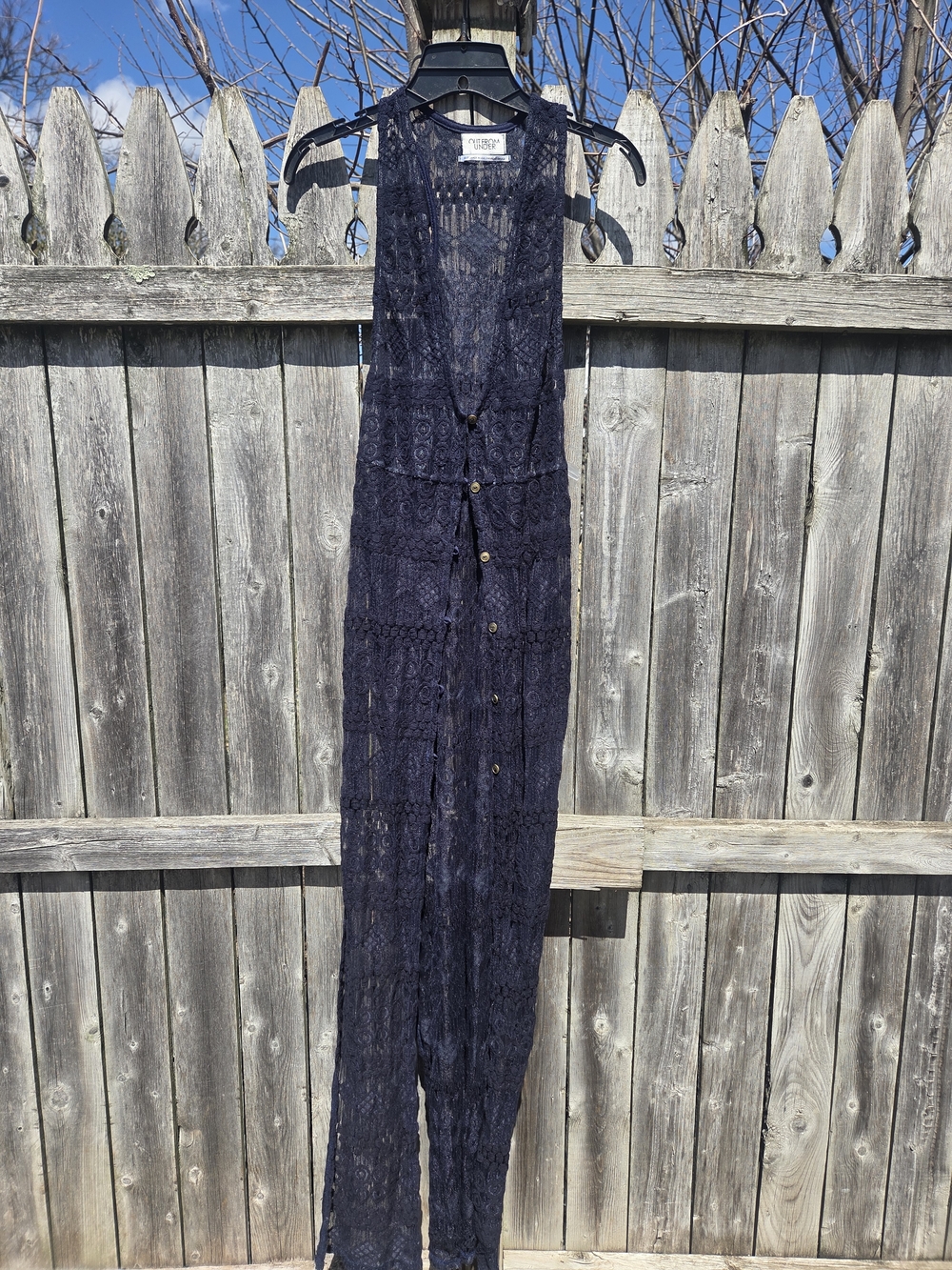 Out From Under Boho Lace Long Vest - Navy Women Jeans Layering Piece